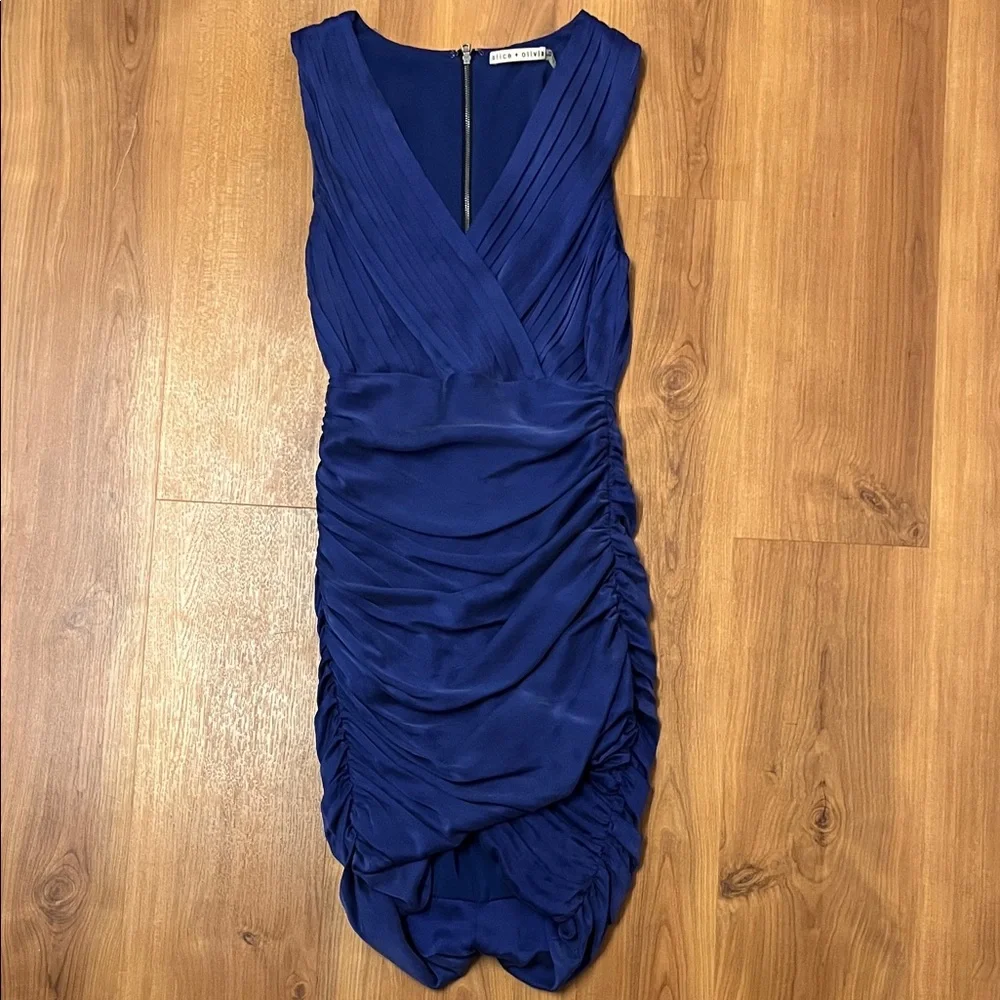alice olivia blue dress + Mila V-Neck Tie Front Tiered Mini in True like you planned your outfit but didnt overthink it Alice + Olivia Harmony Mini